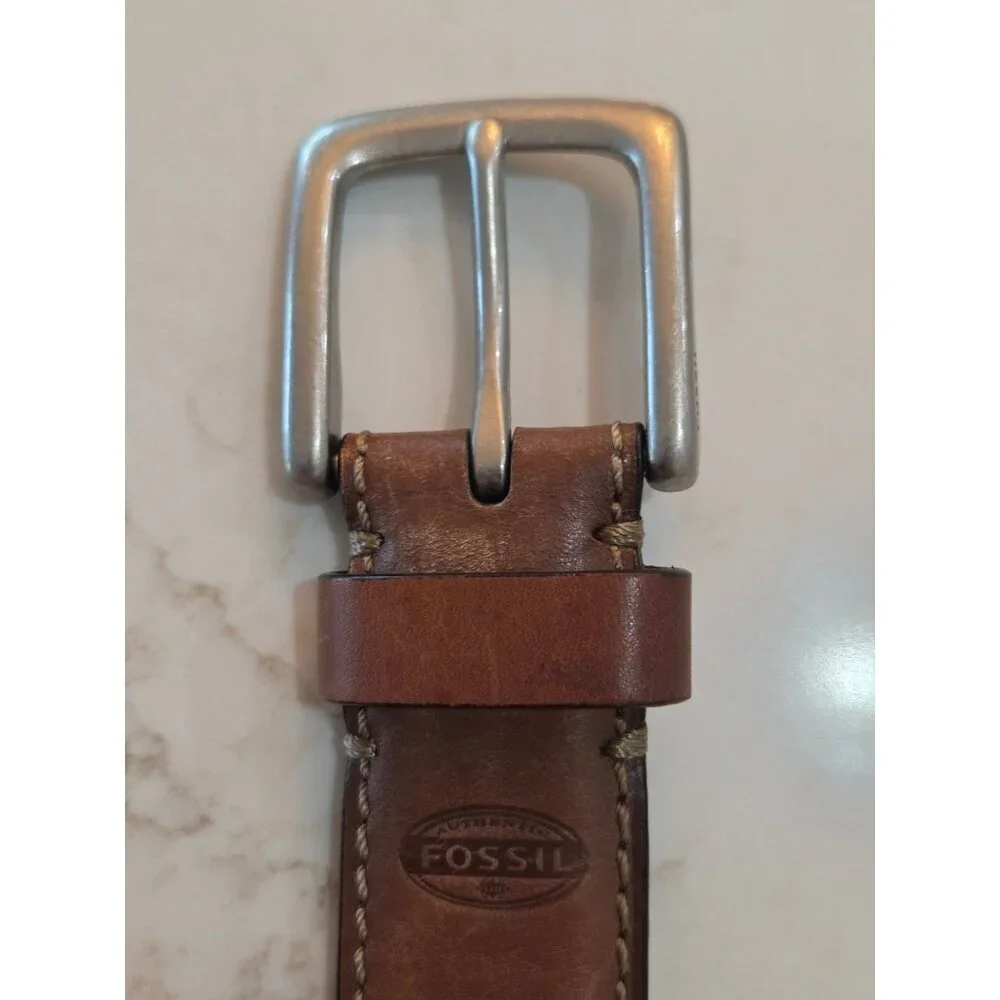 Fossil Mens Aiden Belt Sz 44‎ Deep  Brown Genuine Leather Antique Nickle Buckle